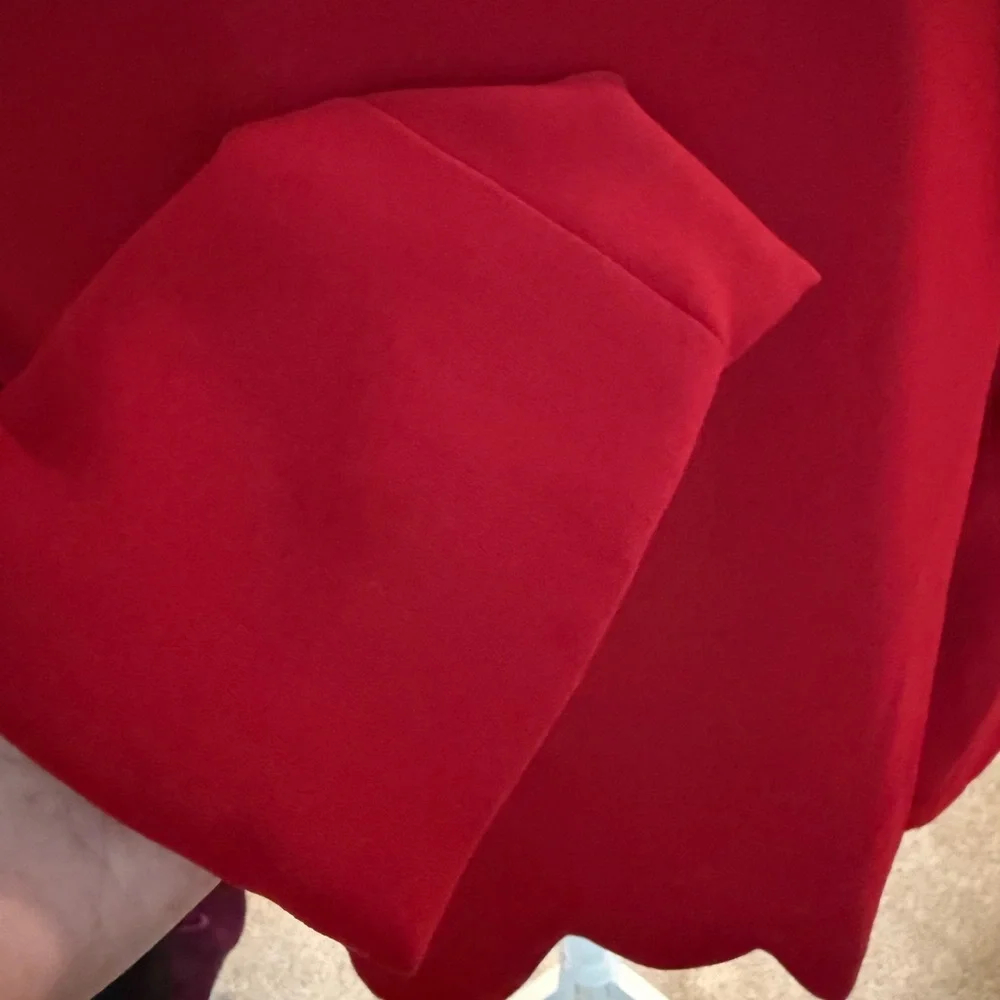 Scallop-Trim Open-Front Red Blazer